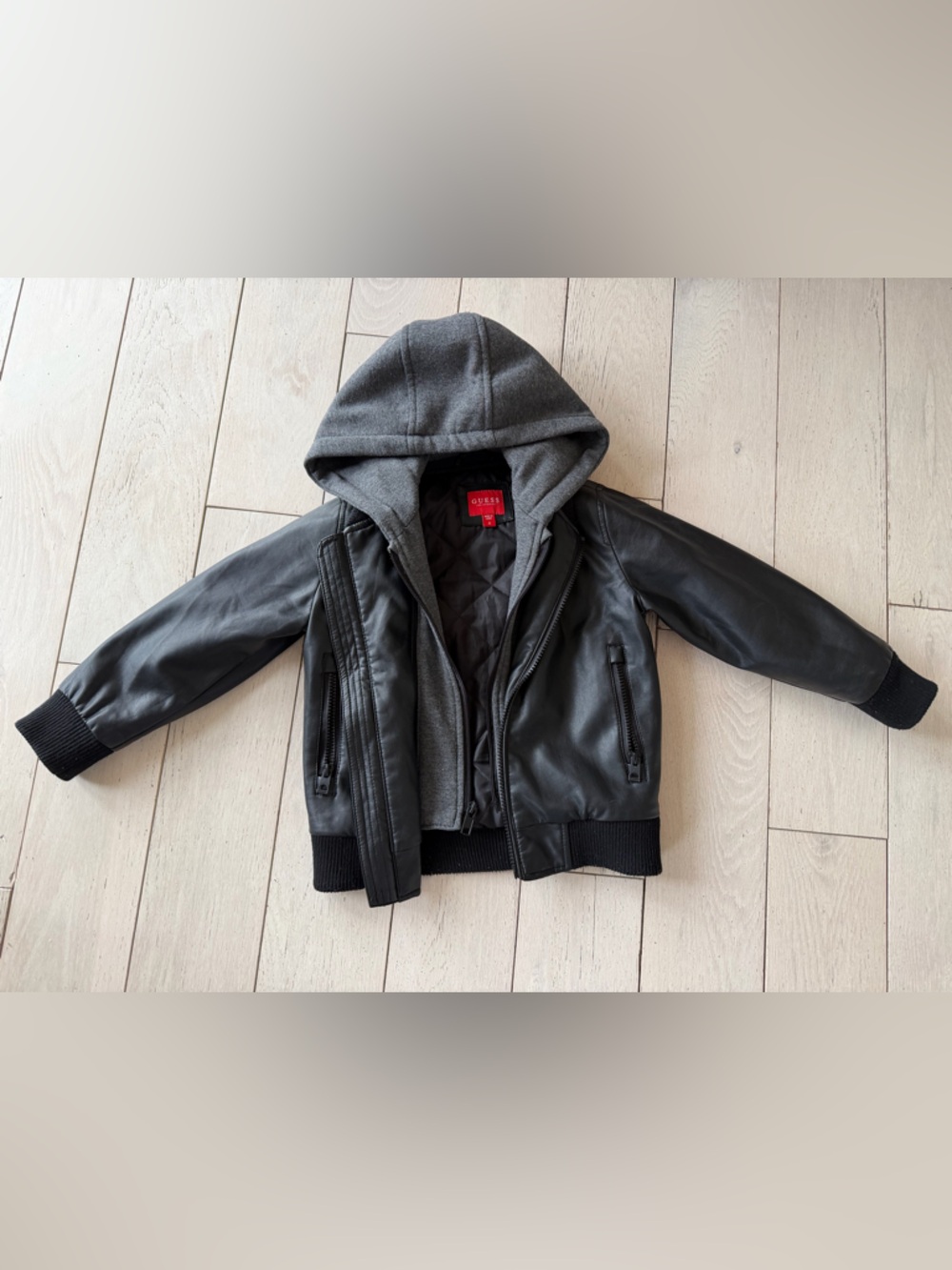Guess kid’s Black Bomber Jacket with Gray Hood